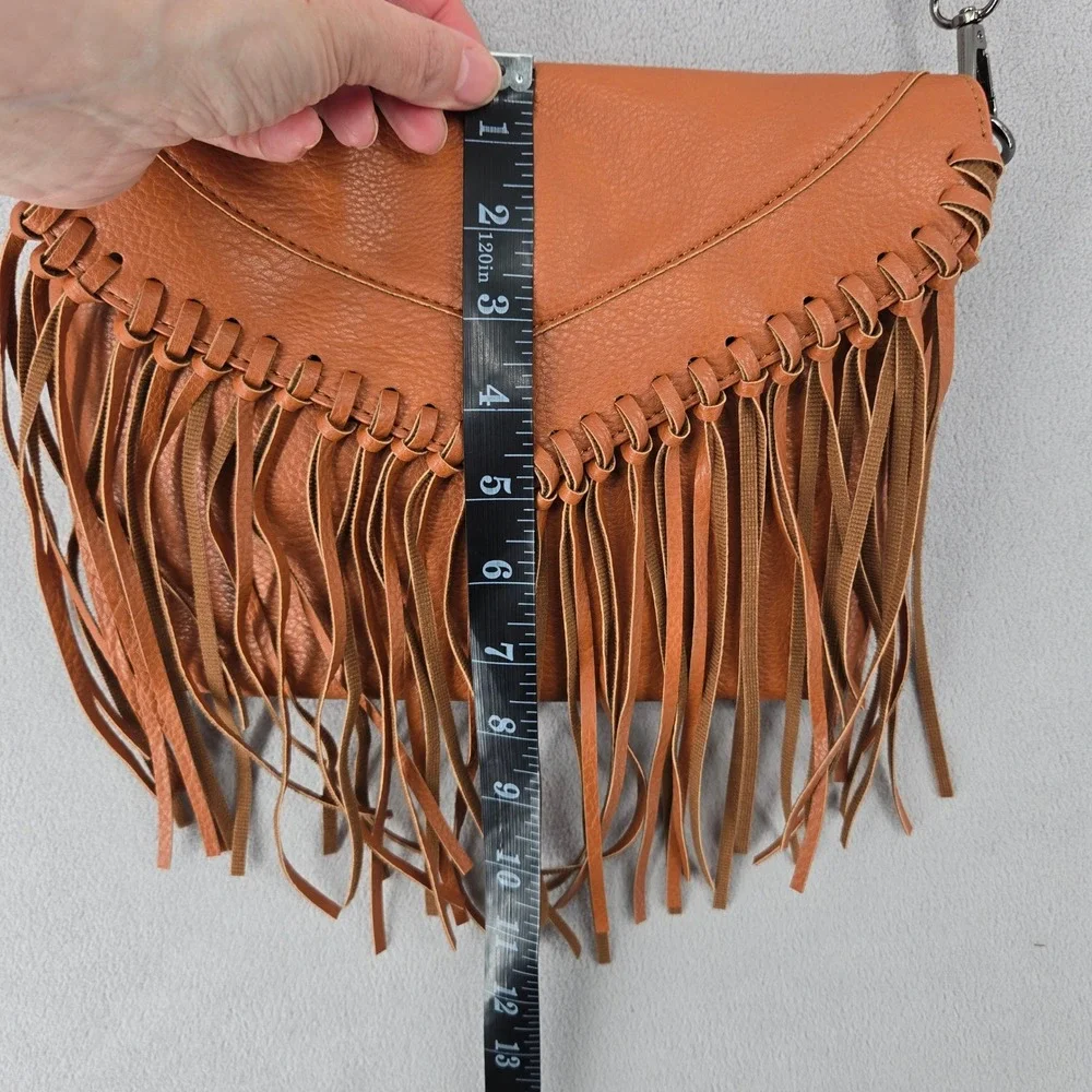 Faux Leather Fringe Crossbody Bag Western Boho Purse Like New Condition